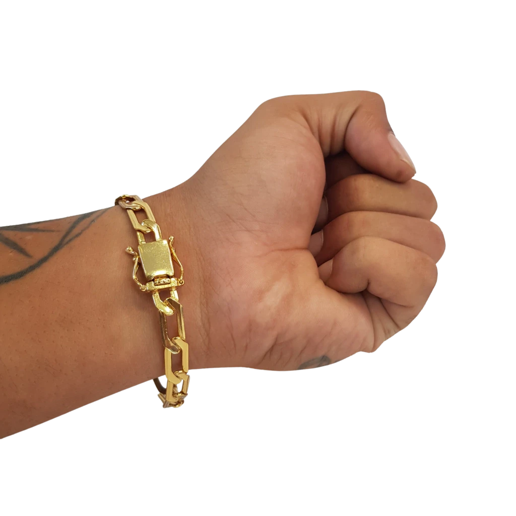 Cordão+Pulseira Grumet Alongado 8mm Pingente Escolha sua Letra A a Z Banhado a Ouro 18k