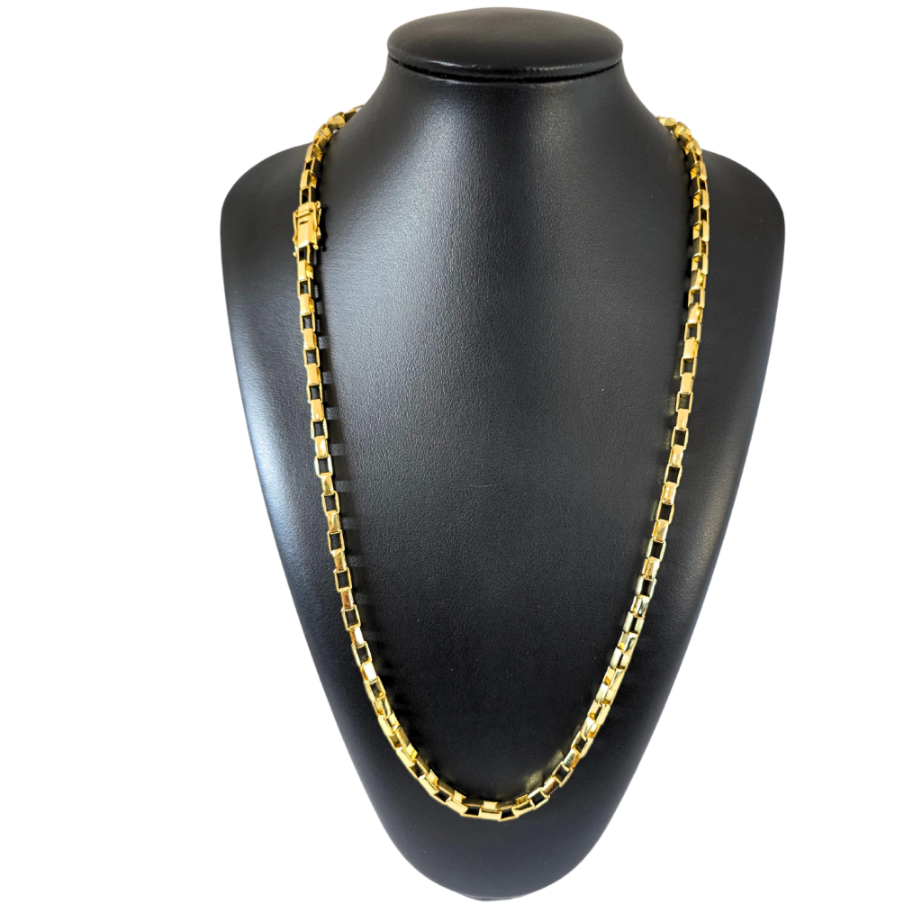 Cordão Tijolinho Bloquinho 5mm Banhado a Ouro 18k