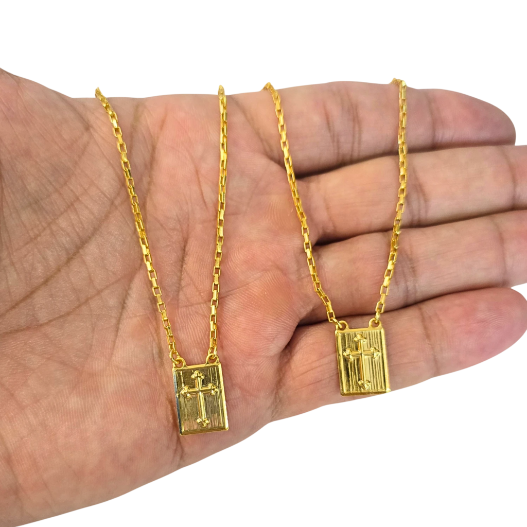 Escapulário Tijolinho 2mm Cruz Templária Banhado A Ouro 18k