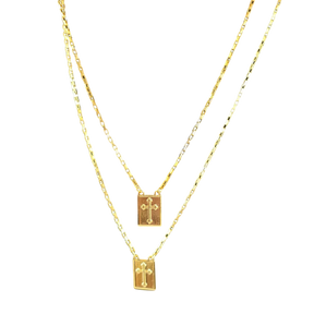 Escapulário Tijolinho 2mm Cruz Templária Banhado A Ouro 18k